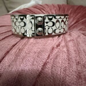 Coach White Enamel Signature C Bangle with Silver Hardware